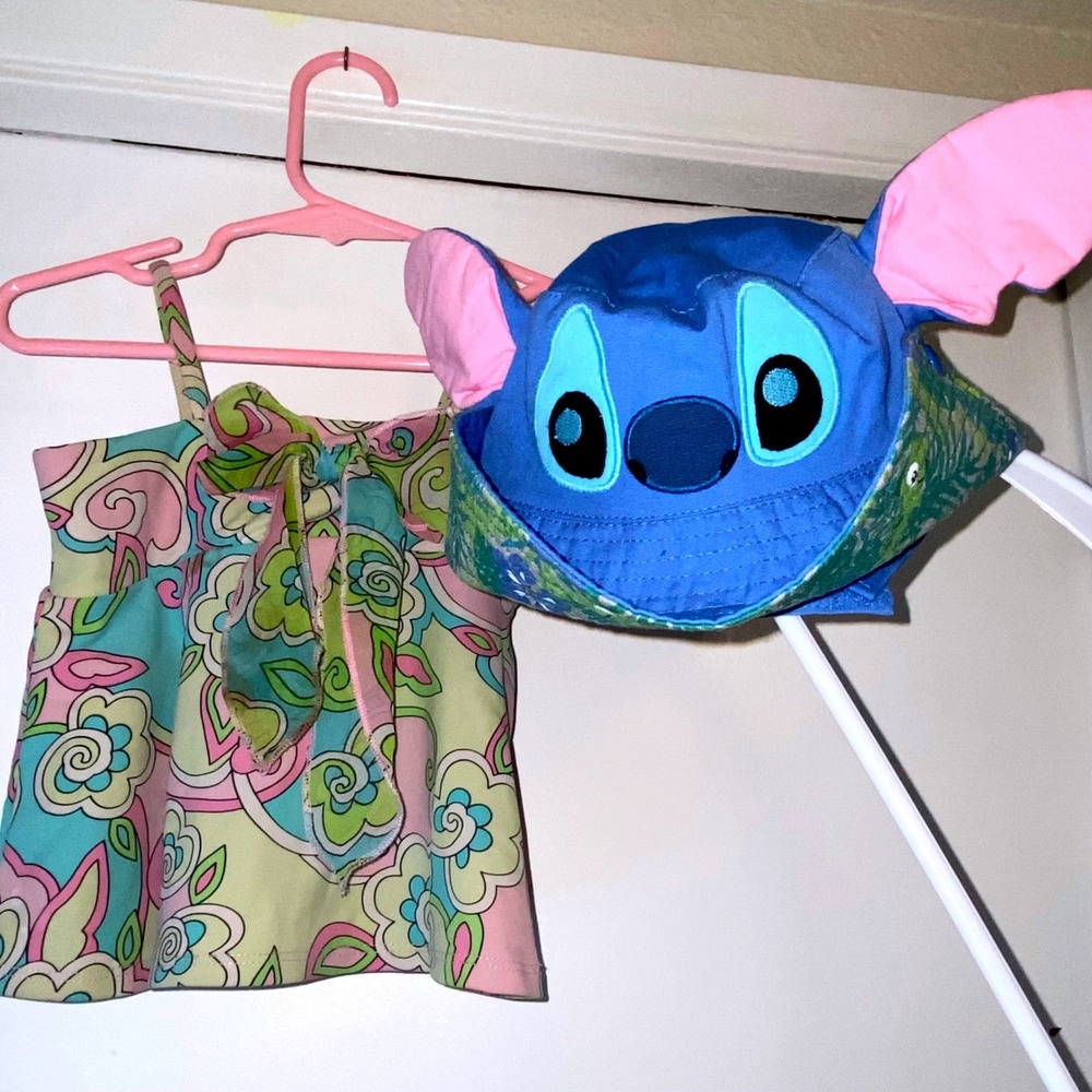 Disney Baby Stitch Bucket Hat 0-6M & Kate Mack Floral Swim Top 18M Swim Bundle
